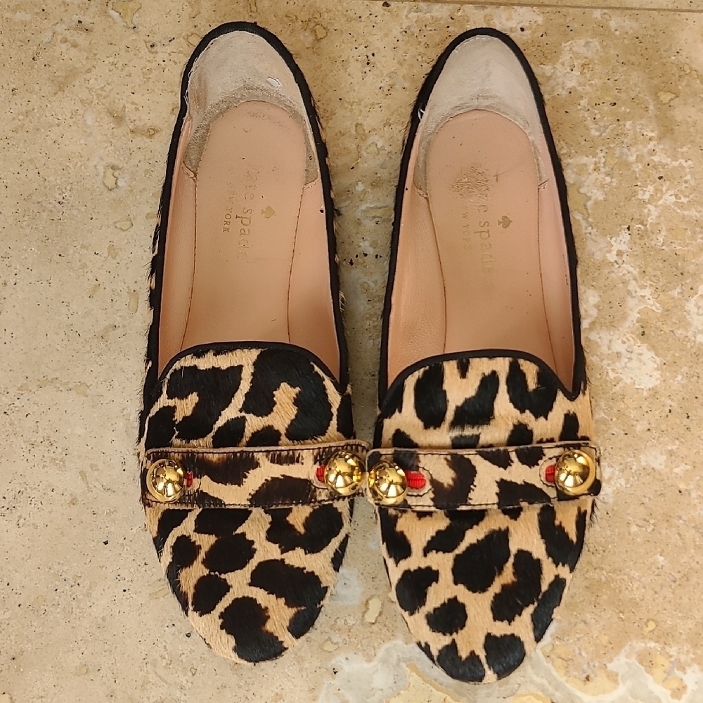 Kate Spade Animal Print Loafers with Gold Accents - Picture 5 of 10